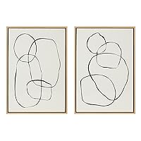 Kate and Laurel Sylvie Modern Circles and Going in Circles Framed Linen Textured Canvas Wall Art Set by Teju Reval of SnazzyHues, 2 Piece 23x33 Natural, Decorative Abstract Art Prints for Wall