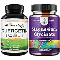 Bundle of Immune Support Quercetin with Bromelain Supplement and Pure Magnesium Glycinate 400mg Capsules - for Joint Support Lung Health and Immunity - Natural Sleep & Immune Support