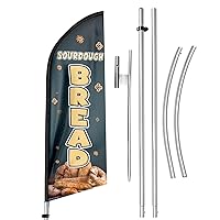 11FT Sourdough Bread Sign with Aluminum Alloy Flagpole and Stainless Steel Ground Stak, Sourdough Bread Windless Swooper Flag Banner for Business Advertising