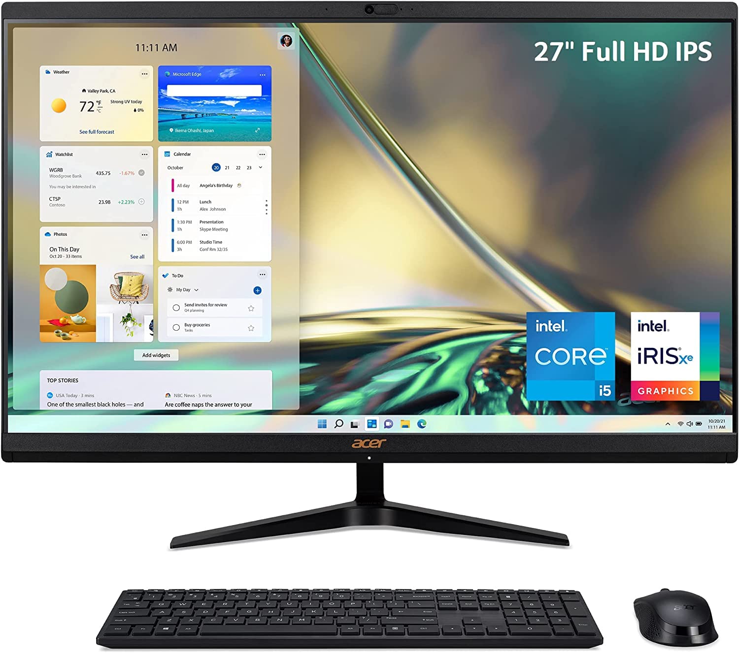 Acer 2022 Aspire 27-inch FHD All-in-One Desktop 10-Core 12th Intel Core i5-1235U Iris Xe Graphics 32GB DDR4 2TB SSD WiFi 6 Bluetooth RJ45 HDMI USB-C Win 10 Pro Wireless KB and Mouse w/RATZK 32GB USB