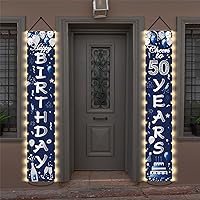 Blue Silver 50th Birthday Door Banner Lighted Decorations for Men Women Cheers to 50 Years Porch Sign with LED Light Party Supplies Blue Silver Happy 50th Birthday Door Banner Birthday Decoration