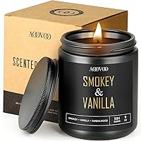 AOOVOO Scented Candles for Men - Smokey & Vanilla Scented, Tobacco Mens Candle Gift for Birthday, Christmas, Father's Day, Black Candle for Home, Bedroom, Man Cave, 9 oz, Up to 50 Hours Burn