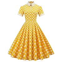 Women Vintage 1950s Retro Prom Dresses Short Sleeve Polka Dot Knee Length A-line Elegant Cocktail Party Swing Dress
