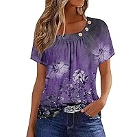Women's Fashion Printed Round Neck Casual Short Sleeved Top Loose Casual Basic Shirts Tee Blouses T-Shirt