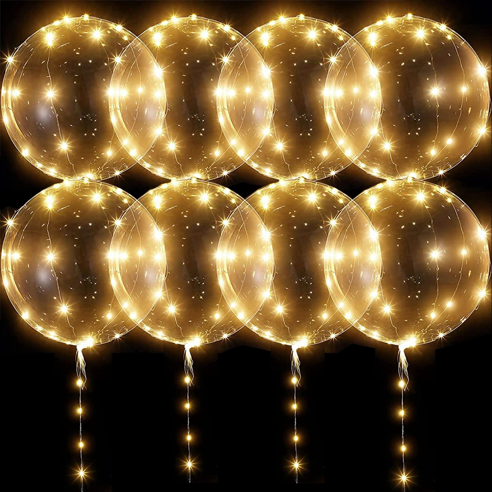 LED Balloons Light Up Balloons - 10 Pack Glow in the Dark Balloons, 20 Inch Clear Bobo Balloons with Lights, Bubble Balloons with String Lights, Helium Glowing Balloons for Party