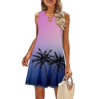 Women Dress 2024 Summer Casual T Shirt Dress Summer Printed Tank Sleeveless Dress Hollow Out Loose Beach Dress