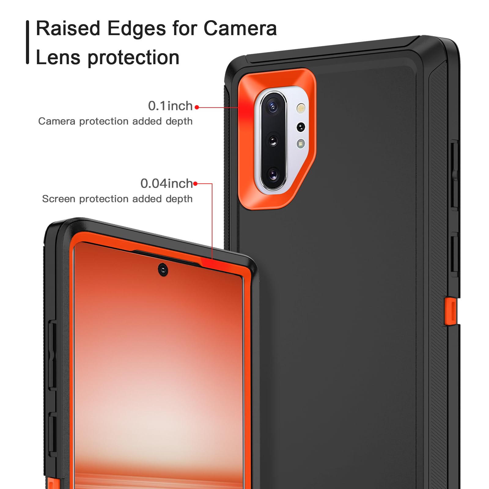 I-HONVA for Galaxy Note 10 Plus Case Shockproof Dust/Drop Proof 3-Layer Full Body Protection [Without Screen Protector] Heavy Duty Durable Cover Case for Samsung Galaxy Note 10 Plus,Black/Orange
