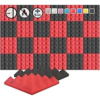 Arrowzoom New 24 Pieces Red & Black 10x10x2inch Soundproofing Insulation Pyramid Acoustic Wall Foam Padding Studio Foam Tiles AZ1034 RED&BLACK
