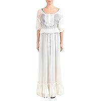 Just Cavalli Women's Off White 100% Silk See Through Maxi Dress US S IT 40