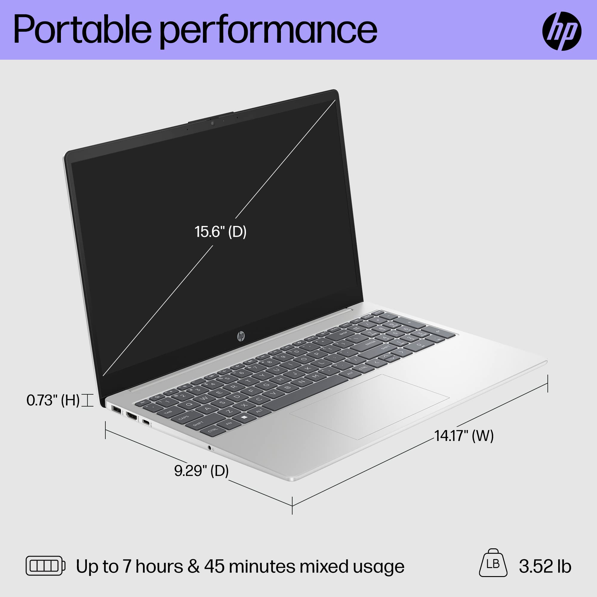 HP 15.6 inch Laptop PC, Processor: 13th Generation Intel® Core™ i7, Graphics: Intel® Iris® Xe Graphicsc, 16 GB DDR4-3200 MHz RAM, 512GB SSD (Silver, 15-fd0099nr)