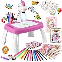 Drawing Projector for Kids, Drawing Board with Music, Color Pens, Pencils, Crayons, Scrapbook, Sticker Book, Unicorn Stickers, Stamps, Ideal Toy for 3+ Year Old Girls & Boys (Unicorn Kit)