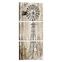 Kalormore Rustic Farmhouse Style Rusty Windmill Picture Canvas Prints Wall Art Decor for Home Wall Decoration Gallery Wrapped Artwork Vintage Country Farm Bedroom Living Room Wall Decoration