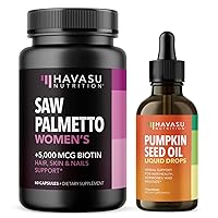 Saw Palmetto + Biotin Capsules with Organic Pumpkin Seed Hair Oil Supplement: Comprehensive Women's Wellness Bundle - Promote Hair Health, Support Skin & Nail Care, and Nourish Your Natural Beauty