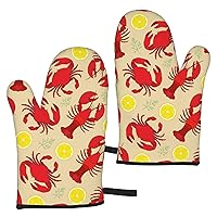 Lobster Crab Lemon Oven Mitts Waterproof Non Slip Heat Resistant Kitchen Gloves for Baking Cooking Grilling BBQ