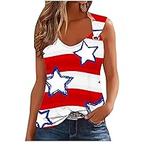Stars Stripes O-Ring Strape Sleeveless T-Shirts Women 4th of July Patriotic Tank Tops Summer Sexy V Neck Gift Tees