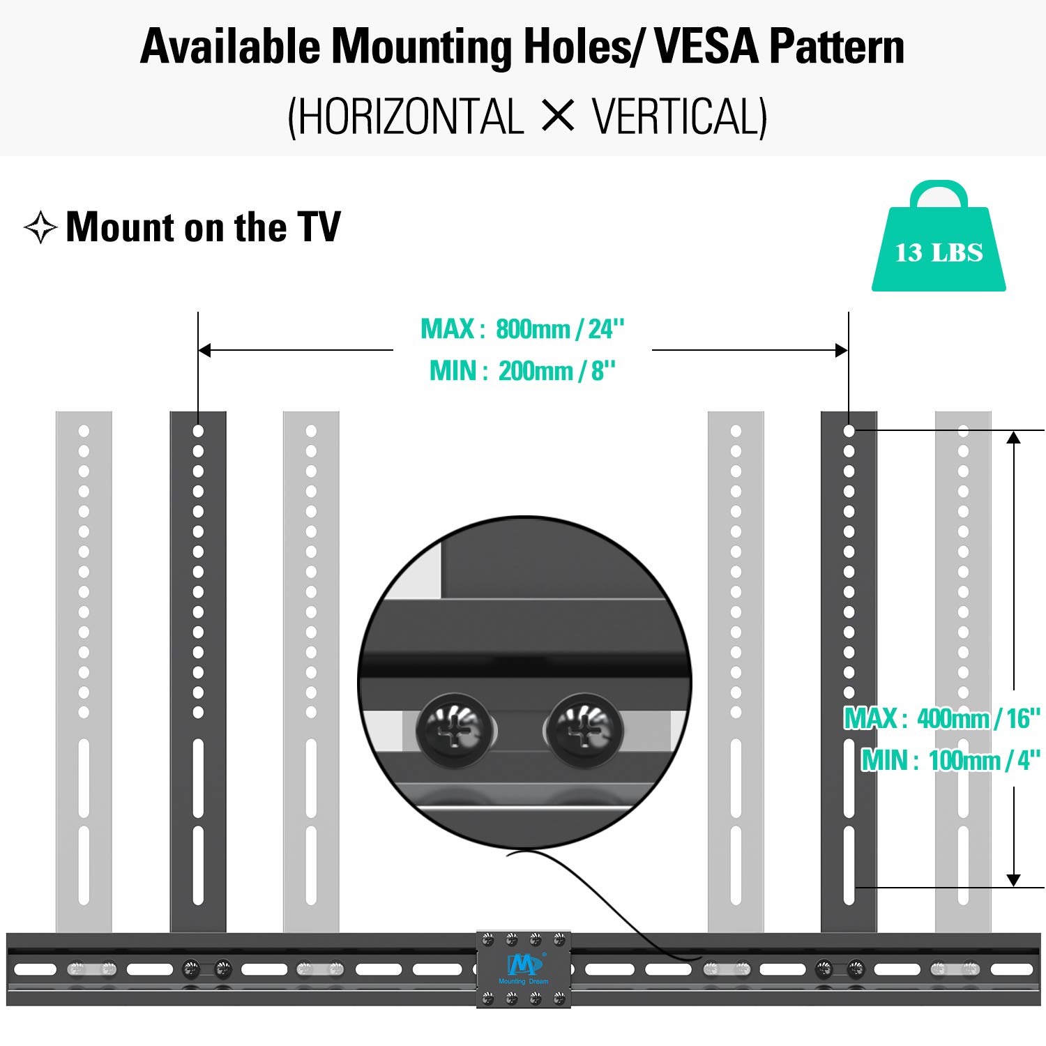 Mounting Dream Full Motion TV Mount Wall Bracket TV Wall Mounts for 42-75 Inch TV & Soundbar Mount Sound Bar TV Bracket for Mounting Above or Under TV Fits Most of Sound Bars Up to 13 Lbs