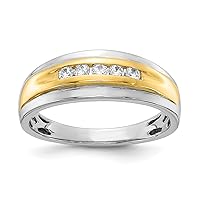Jewels By Lux Solid 14K Tri Color Gold 5-Stone 1/4 carat Diamond Complete Mens Channel Wedding Ring Band Available in Size 8 to 12 (Band Width: 7.4 to 2.7 mm)