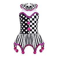 TiaoBug Kids Girls Jester Clown Costume Halloween Cosplay Party Fancy Dress Up Evil Wicked Jester Clown Dress