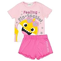 Baby Shark Girls Pyjama Set | Kids Pink T-Shirt & Shorts PJs Loungewear | Feeling Fin-tastic Pajama Nightwear Gift Set