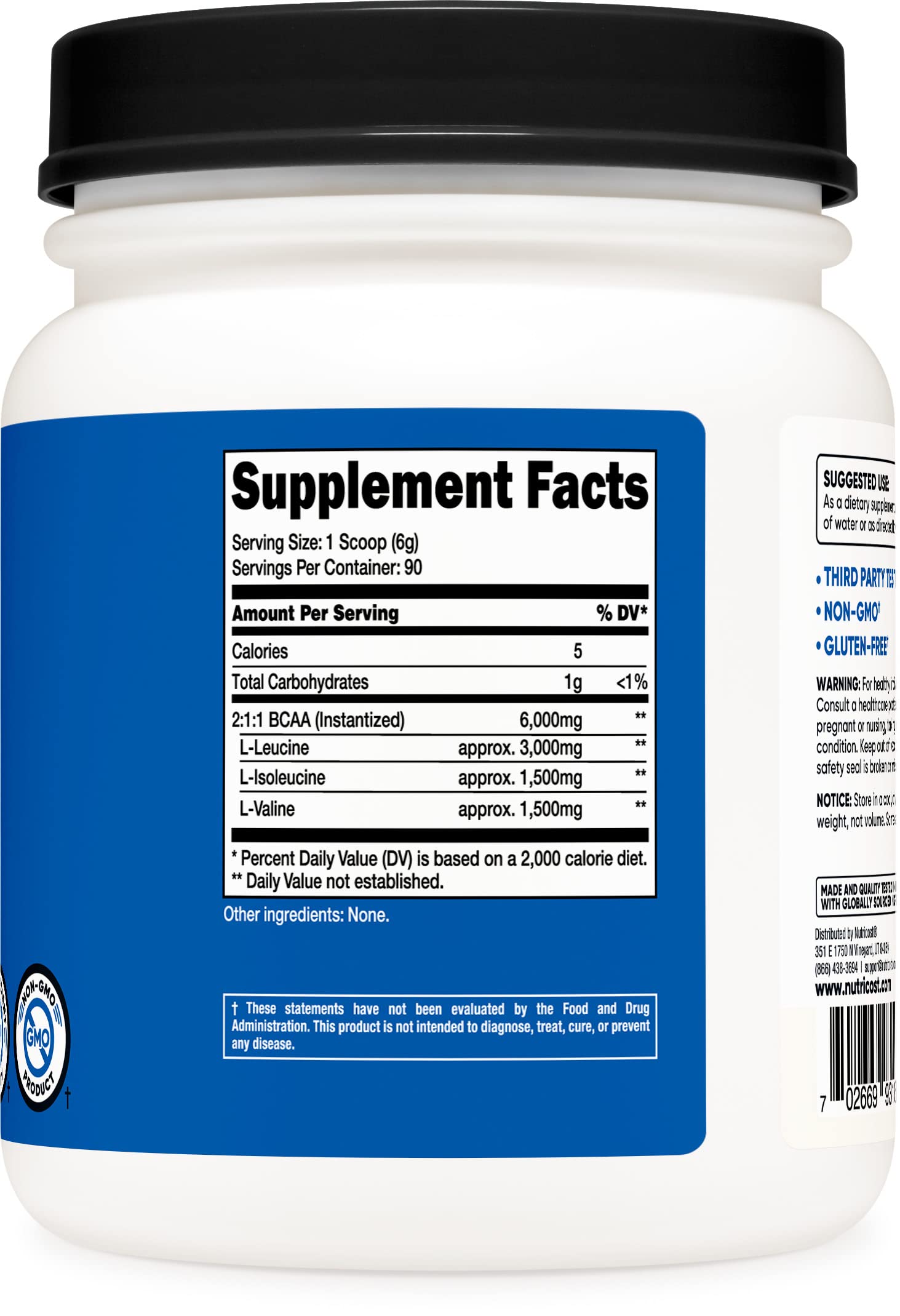 Nutricost BCAA Powder 2:1:1 (Unflavored, 90 Servings) - Branched Chain Amino Acids