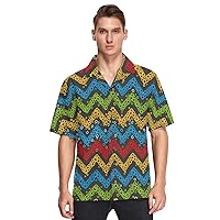 ALAZA Mens Chevron Colored Rings on Black Quick Dry Hawaiian Shirt