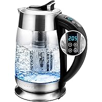 Electric Glass Kettle Hot Water Boiler 1.8 Liter BPA Free 1500W, Set Temperature Control, Auto Shut Off, Portable Tea Kettle & Instant Water Heater + Stainless Steel Infuser - KG6610S