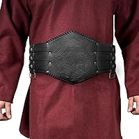 HiiFeuer Viking Embossed Waist Armor, Norse Faux Leather Wide Belt, Medieval Knight Corset Belt for LARP Costume