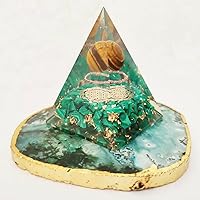 Orgone Pyramid Malachite Crystal, Tiger Eye Crystal Ball Reiki Copper Coiled Chakra Lotus of Life Healing Gemstone Reiki Chara Kit with 4 Crystal Youga Meditation