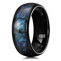 THREE KEYS JEWELRY 8mm Wedding Band for Women Men Black Plated Tungsten Ring with Blue-Green Sparkling Quicksand