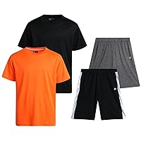 RBX Boys' Active Shorts Set - 4 Piece Dry FIt T-Shirt and Performance Mesh Gym Shorts - Athletic Outfit Set for Boys (8-20)