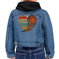 Cute Basketball Toddler Hooded Denim Jacket - Heart Design Jean Jacket - Unique Denim Jacket for Kids