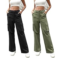 DIBAOLONG Cargo Pants Women High Waist Casual Pants Wide Leg Y2K Pants Baggy Streetwear Military Trousers 6 Pockets
