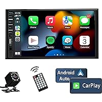 Double Din Car Stereo Compatible with Apple Carplay and Android Auto, Car Radio with 7 Inch HD Touchscreen, Bluetooth, Backup Camera Car Audio Receiver, Support Mirror Link, Subwoofer, USB/AUX, FM