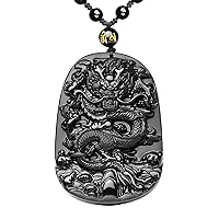 Black Obsidian Necklace Lucky Amulet Protection Pendant with Extended Bead Chain Healing Crystal Stone Talisman Necklaces Jewelry