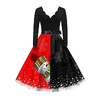 Women's Christmas Dresses Dress Vintage Classic Long Sleeve Print V-Neck Swing Dresses Fall 2023, S-5XL