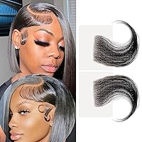 Lace Edges Hair Top Swiss HD Lace Baby Hair Stripes Edges Baby Hair Strips Fake Baby Hair Edges for Black Women Reusable Invisible Lace Hairline Real Human Hair, Black Color (Black 2 PCS)