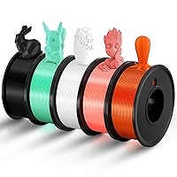 3D Printer Filament PLA 1.75mm 3-D Printing Material 5 Color Bundle Print Filimate 1.75 mm White Black Green Orange Pink Filiment1.75 Accuracy ±0.02mm Fillament Spool Vacuum Pack 250G X 5 Roll