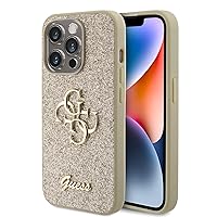 CG MOBILE Guess - Phone Case Compatible with iPhone 15 Pro PU CASE Fixed Glitter with Big 4G Metal Logo - Gold