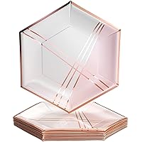 Silver Spoons Hexagon Design Disposable Dinner Plates (18 Pc) Heavy Duty Paper Plates 10 inch, Rose Gold Party Supplies for Baby Showers, Great for Birthdays, Weddings & Events, Pink