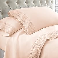 Modern Threads Soft Microfiber Crochet Lace Sheets - Luxurious Microfiber Bed Sheets - Includes Flat Sheet, Fitted Sheet with Deep Pockets, & Pillowcases Blush Full