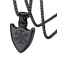 Norse Viking Rune Necklace with Adjustable Braided Leather/Stainless Steel Rope Chains for Men Women, Vintage Amulet Jewelry Gift with Delicate Box