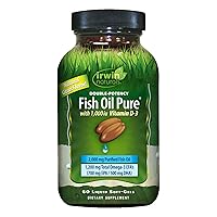 Irwin Naturals Double-Potency Fish Oil 2,000mg Purified Daily Wellness Formula with High Levels of Omega-3 EFA's, Vitamin D3, EPA & DHA - Natural Non-Fishy Citrus Flavor - 60 Liquid Softgels