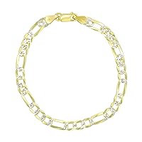 DECADENCE 14K Gold or Rhodium Plated Silver Figaro Diamond Cut Pave Chain For Men | 1mm-13mm Thick | Solid 925 Figaro Italian Necklaces For Men