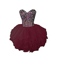 Gorgeous Rhinestone Short Girls Homecoming Prom Dresses Club Gown Size 8- Burgundy
