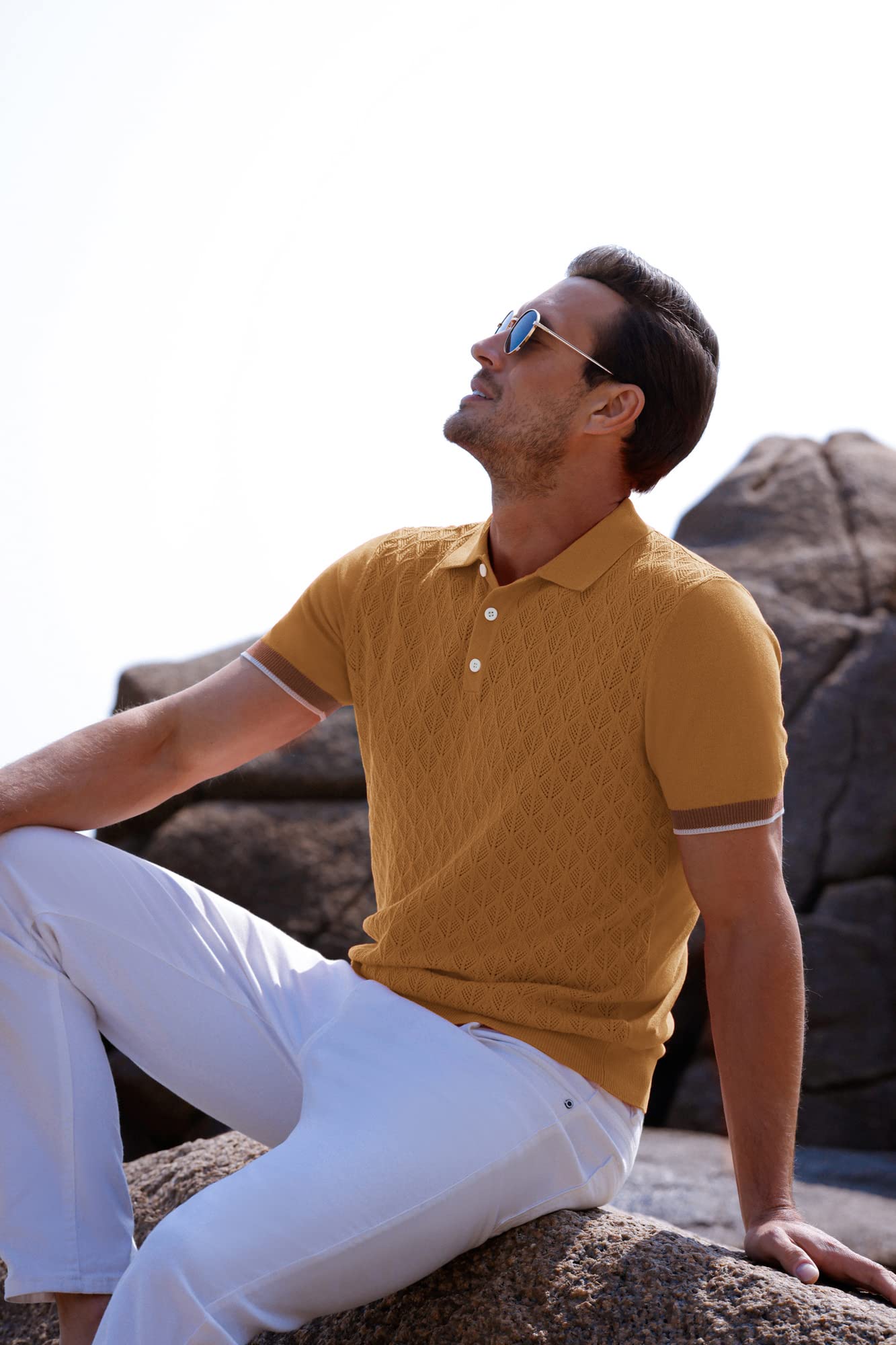GRACE KARIN Mens Breathable Polo Shirts Short Sleeve Lightweight Knit Texture Golf Shirts Knitwear