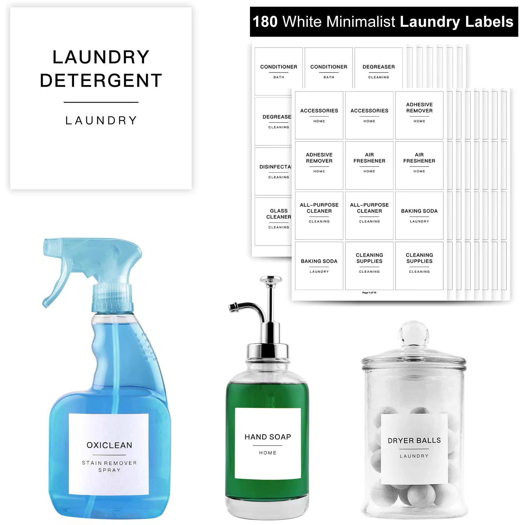180 Minimalist Laundry Labels for Jars, Laundry Stickers for