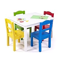 Humble Crew, White/Primary Kids Wood Table and 4 Chairs Set
