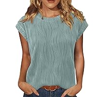 Womens Tops Casual Dressy Basic T Shirts Loose Fit Crewneck Cap Sleeve Tee Summer Outfits 2024 Greens