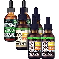 Unflavored D3 K2 Drops, Vanilla Flavored D3 K2 Drops, & Chlorophyll Liquid Drops Bundle - Potent Liquid Vitamins for Heart, Joint, Energy, & Immune Support - Non-GMO, Gluten-Free, 2pk Each