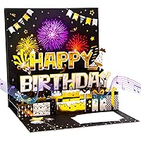 Ribbli Birthday Cards Light and Musical Fireworks Happy Birthday Card Pop Up Birthday Card Gift for Men, Women